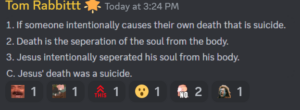 An atheist says that Jesus committed suicide